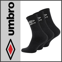 Lade das Bild in den Galerie-Viewer, UMBRO | 3 Paar | SPORTSOCKEN | Sport | Tennis | Freizeit | Business | Schwarz | Herren
