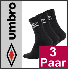 Lade das Bild in den Galerie-Viewer, UMBRO | 3 Paar | SPORTSOCKEN | Sport | Tennis | Freizeit | Business | Schwarz | Herren