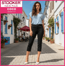 Lade das Bild in den Galerie-Viewer, STOOKER COCO | Black Denim | 3/4 Capri Stretch Jeans | Skinny Fit | DAMEN | südländische Gasse