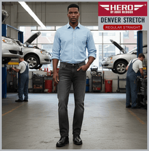 Lade das Bild in den Galerie-Viewer, HERO DENVER | Darkgrey Wash | Stretch Denim | Straight Fit | Jeans Hose | HERREN | in KFZ-Werkstatt