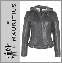 Lade das Bild in den Galerie-Viewer, GIPSY by MAURITIUS | Anthracite | Lederjacke | Bikerjacke | Kapuze | CACEY LEGV | Damen