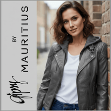 Lade das Bild in den Galerie-Viewer, GIPSY by MAURITIUS | Anthracite | Lederjacke | Bikerjacke | Kapuze | CACEY LEGV | Damen