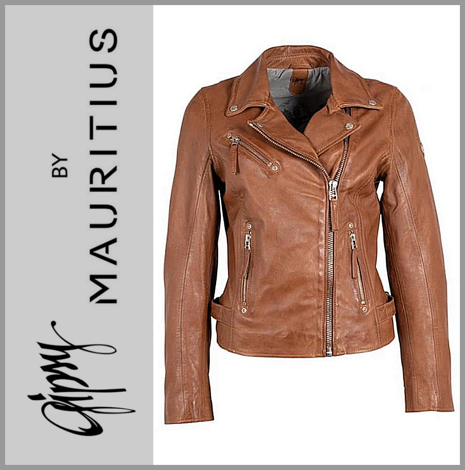 GIPSY by MAURITIUS Cognac Lederjacke Bikerjacke PGG W14 LEGV Damen