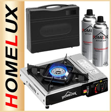 Lade das Bild in den Galerie-Viewer, HOMELUX | Campingkocher aus Metall | im Koffer | Piezozündung | 8 Gaskartuschen