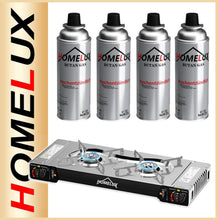 Lade das Bild in den Galerie-Viewer, HOMELUX | 2-flammiger Gaskocher aus Metall | Piezozündung | 4 Gaskartuschen