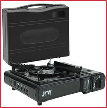 Lade das Bild in den Galerie-Viewer, JOY | Campingkocher aus Metall | Schwarz | im Koffer | Piezozündung | 8 Gaskartuschen