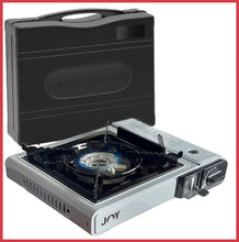 Lade das Bild in den Galerie-Viewer, JOY | Campingkocher aus Metall | Silber | im Koffer | Piezozündung | 8 Gaskartuschen