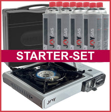 Lade das Bild in den Galerie-Viewer, JOY | Campingkocher aus Metall | Silber | im Koffer | Piezozündung | 8 Gaskartuschen