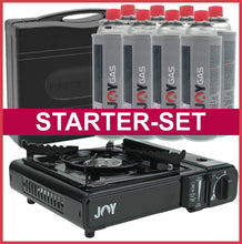 Lade das Bild in den Galerie-Viewer, JOY | Campingkocher aus Metall | Schwarz | im Koffer | Piezozündung | 8 Gaskartuschen