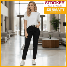 Lade das Bild in den Galerie-Viewer, STOOKER ZERMATT | Black Denim | Thermo Stretch Jeans | Straight Slim Fit | Damen | Eingangshalle