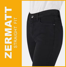 Lade das Bild in den Galerie-Viewer, STOOKER ZERMATT | Black Denim | Thermo Stretch Jeans | Straight Slim Fit | Damen | Frontansicht Hüfte