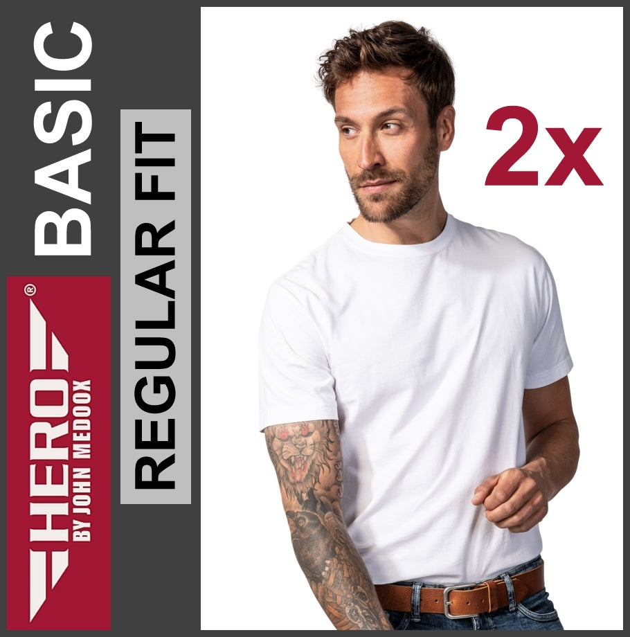 HERO | Basic T-Shirt | Round-Neck | White | Regular Fit | HERREN