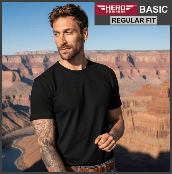 HERO BASIC | T-Shirt | Round-Neck | Black | Regular Fit | HERREN
