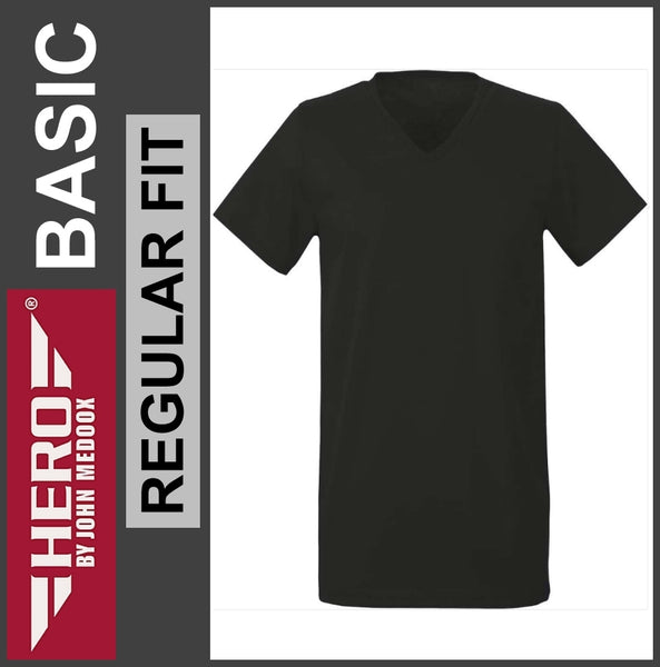 HERO | Basic T-Shirt | V-Neck | Black | Regular Fit | Herren