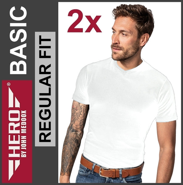 HERO | Basic T-Shirt | V-Neck | White | Regular Fit | Herren