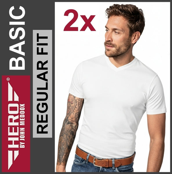 HERO BASIC | T-Shirt | V-Neck | White | Regular Fit | Herren