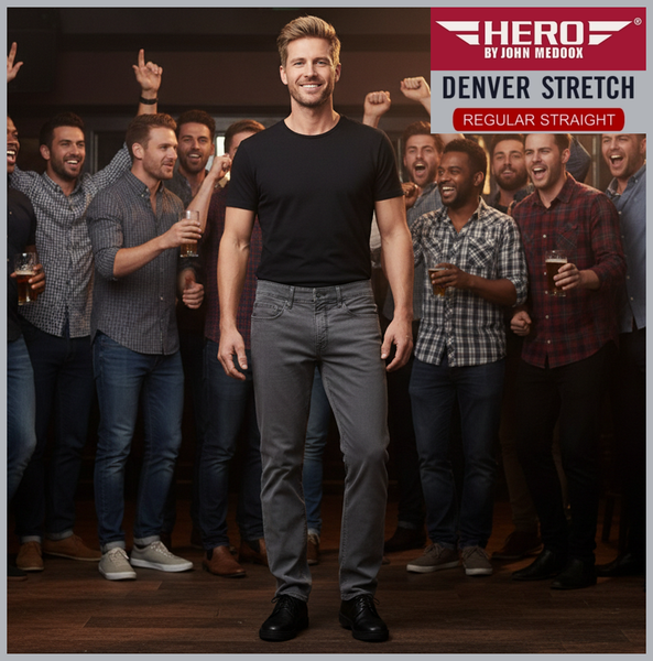 HERO DENVER | Grey Structure | Stretch Denim | Straight Fit | Jeans Hose | HERREN