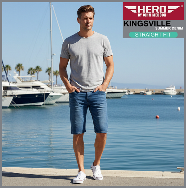 Hero KINGSVILLE | Blue Used Wash | STRAIGHT FIT | Bermuda | Summer Denim | Herren