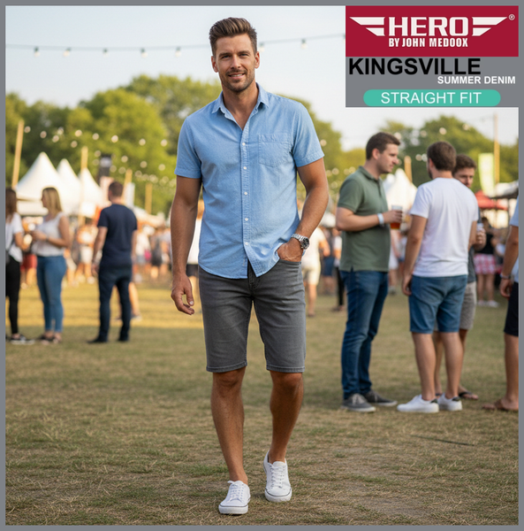 Hero KINGSVILLE | Graphite Grey | STRAIGHT FIT | Bermuda | Summer Denim | Herren