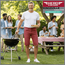 Lade das Bild in den Galerie-Viewer, Hero KINGSVILLE | Light Mauve | STRAIGHT FIT | Bermuda | Summer Denim | Herren | vor Grillfeier
