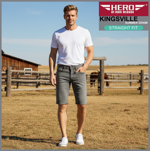 Hero KINGSVILLE | Steel Grey | STRAIGHT FIT | Bermuda | Summer Denim | Herren