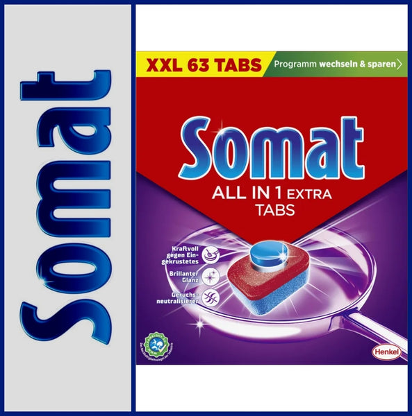 SOMAT | Spülmaschinentabs | Geschirr-Reiniger | All in 1 Extra | 63 Tabs