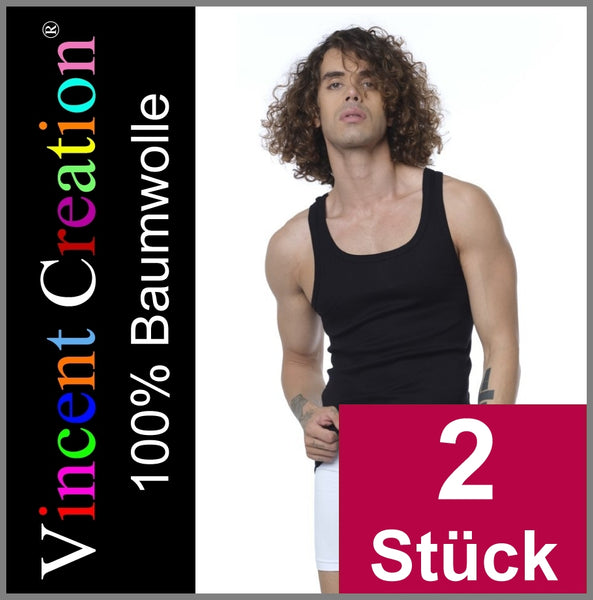 Vincent Creation | 2 Stück | Unterhemd | Feinripp | Schwarz | Underwear | Herren