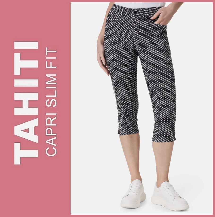 STOOKER TAHITI | Black Graphic | 7/8 Capri Stretch Jeans | Slim Fit | DAMEN | NEU!