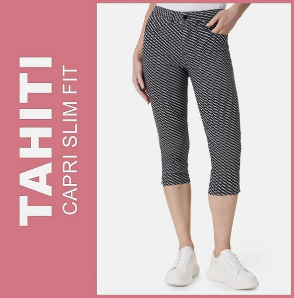 STOOKER TAHITI | Black Graphic | 7/8 Capri Stretch Jeans | Slim Fit | DAMEN | NEU!