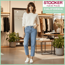 Lade das Bild in den Galerie-Viewer, STOOKER CALIFORNIA | Blue Bleached | Stretch Jeans | Straight Fit Cropped | DAMEN | in Boutique
