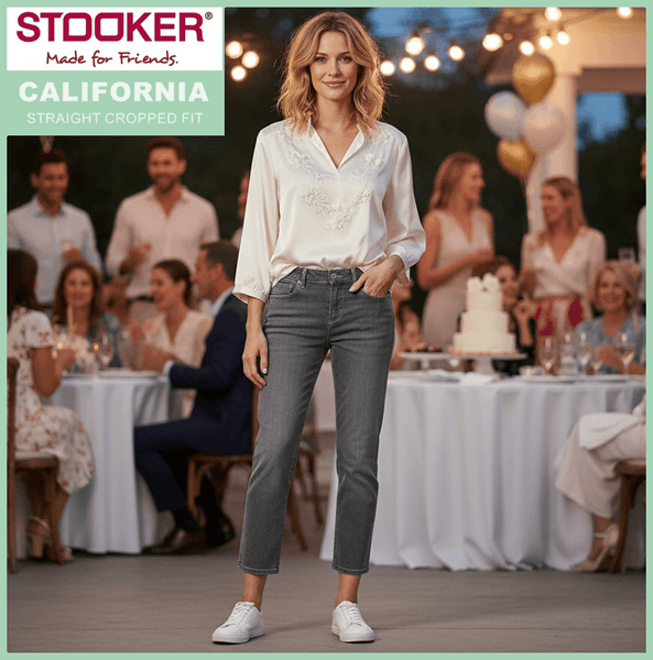 STOOKER CALIFORNIA | Grey Denim | Stretch Jeans | Straight Fit Cropped | DAMEN
