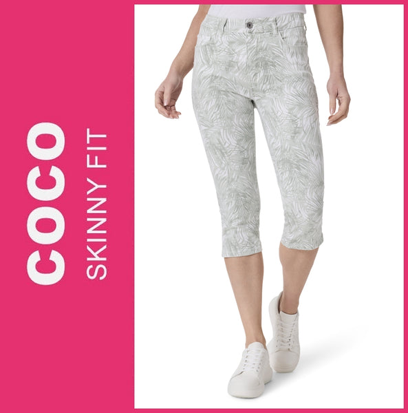 STOOKER COCO | GREEN PALM LEAF | 3/4 Capri Stretch Jeans | Skinny Fit | DAMEN | Frontansicht