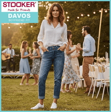 Lade das Bild in den Galerie-Viewer, STOOKER DAVOS | Heavy Used Blue | Stretch Jeans | Boyfriend Slim Fit | DAMEN | vor Gartenparty
