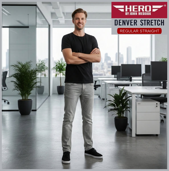HERO DENVER | Lightgrey Denim | High Flex | Stretch Denim | Straight Fit | Jeans Hose | HERREN