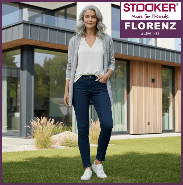 STOOKER FLORENZ | Dark Blue Used | Stretch Jeans | Slim Fit | DAMEN | vor Luxushaus