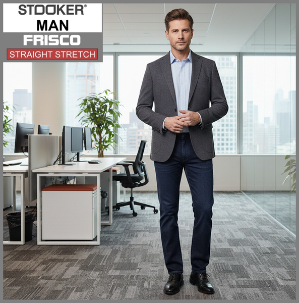 STOOKER FRISCO | Deep Blue Black | Stretch Denim | Regular Straight | Jeans Hose | HERREN