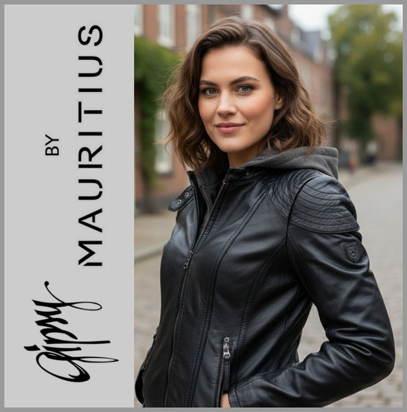 GIPSY by MAURITIUS | Black | Lederjacke | Bikerjacke | Kapuze | CACEY LEGV | Damen