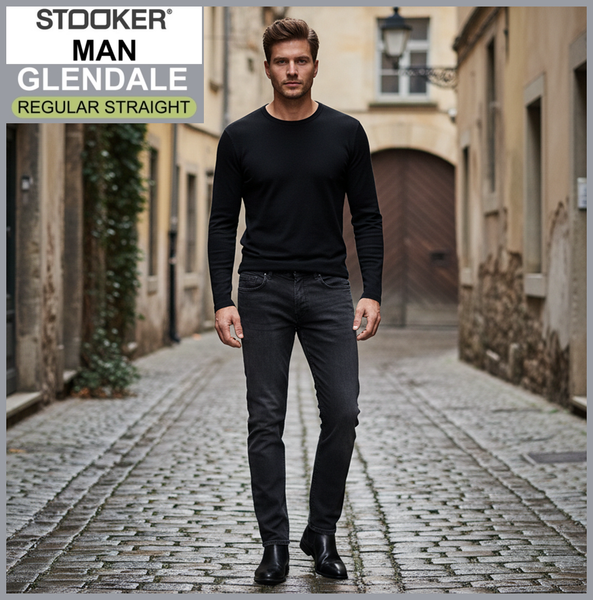 STOOKER GLENDALE | Black Used | Stretch Denim | Regular Straight | Jeans Hose | HERREN