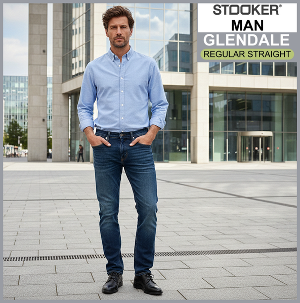 STOOKER GLENDALE | Darkblue Used | Stretch Denim | Regular Straight | Jeans Hose | HERREN