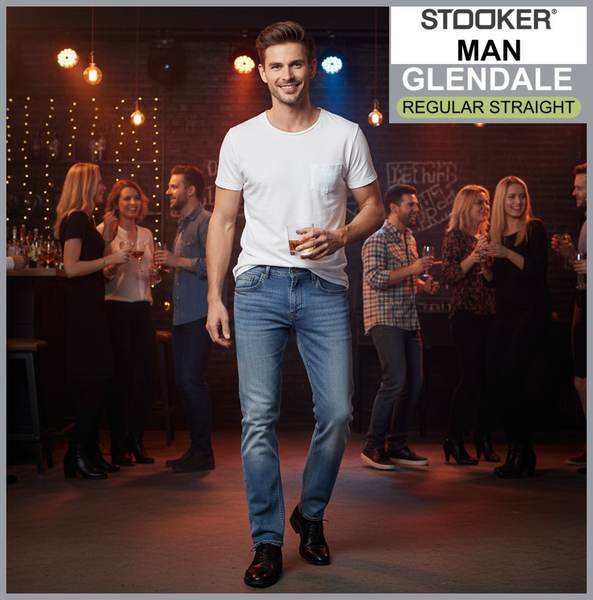 STOOKER GLENDALE | Dusty Blue | Stretch Denim | Regular Straight | Jeans Hose | HERREN
