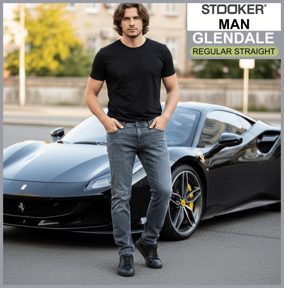 STOOKER GLENDALE | Grey Used | Stretch Denim | Regular Straight | Jeans Hose | HERREN | vor Sportwagen
