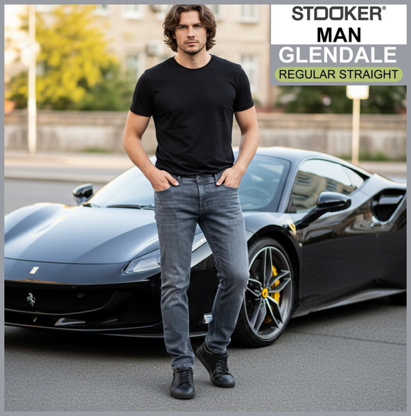 STOOKER GLENDALE | Grey Used | Stretch Denim | Regular Straight | Jeans Hose | HERREN