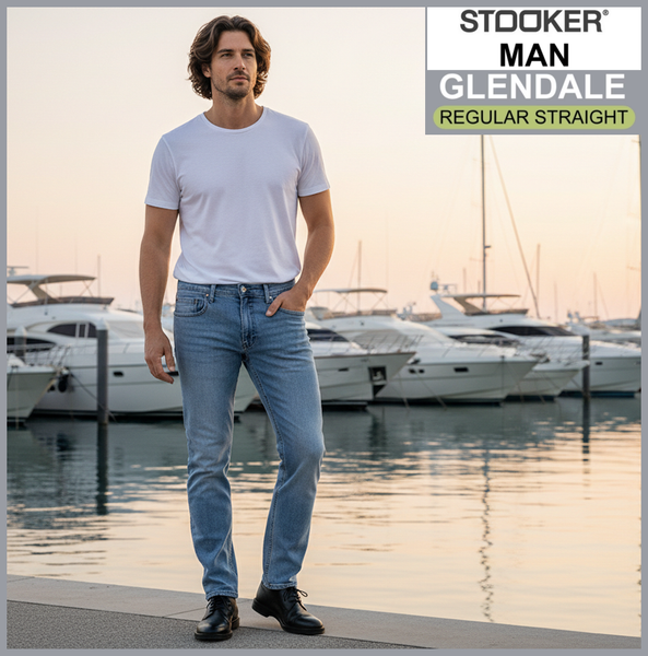 STOOKER GLENDALE | Skyblue Used | Stretch Denim | Regular Straight | Jeans Hose | HERREN