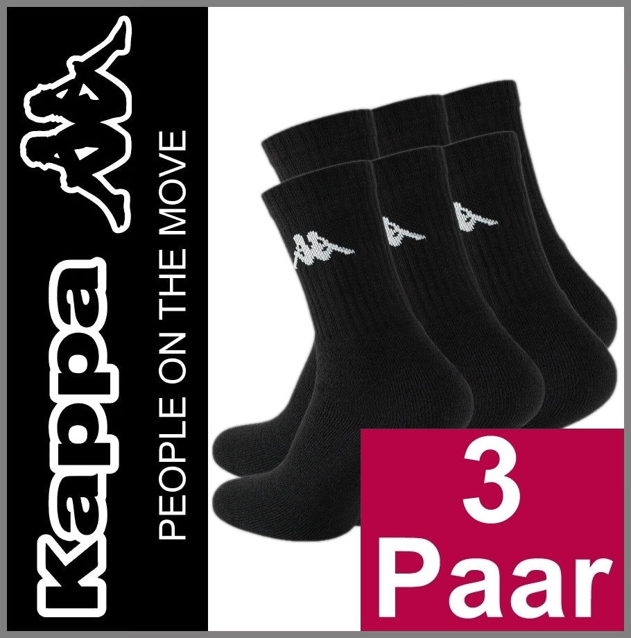 KAPPA | SPORTSOCKEN | 3 Paar | Sport | Tennis | Freizeit | Business | Schwarz | Herren