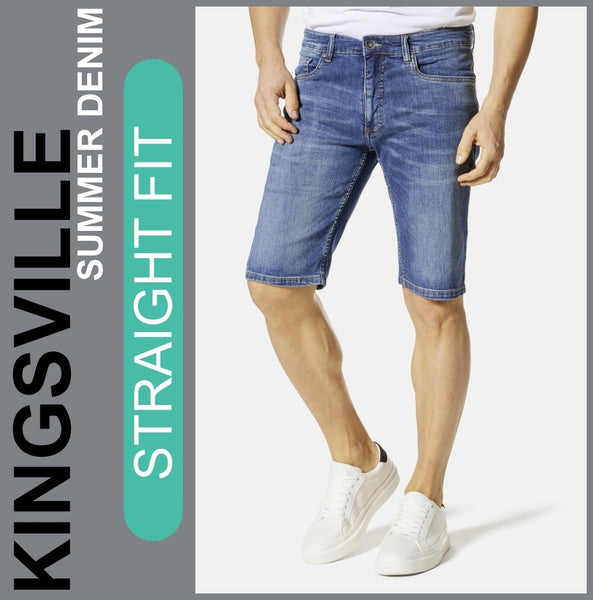 Stooker KINGSVILLE | Mid Blue Wash | STRAIGHT FIT | Bermuda | Summer Denim | Herren | Frontansicht