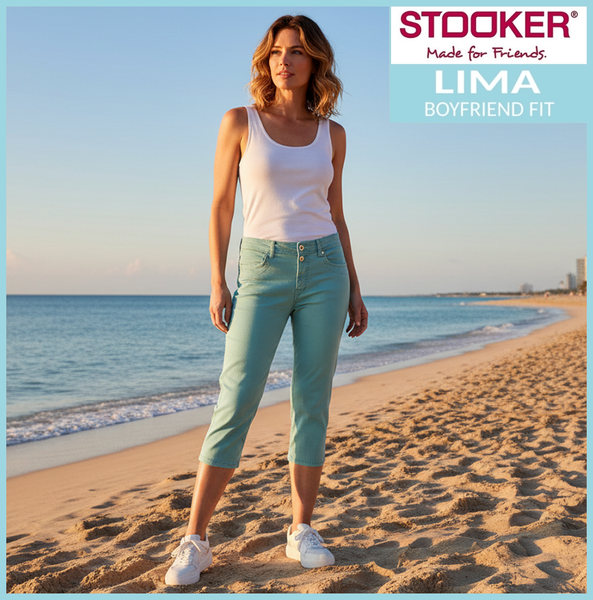 STOOKER LIMA | Aqua Sea | Stretch Denim Jeans | Capri Boyfriend Fit 7/8 | Damen