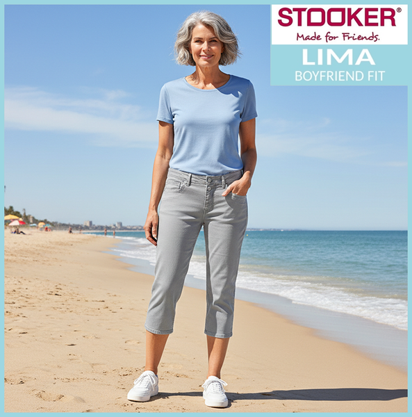 STOOKER LIMA | Heavy Light Grey | Stretch Denim Jeans | Capri Boyfriend Fit 7/8 | Damen