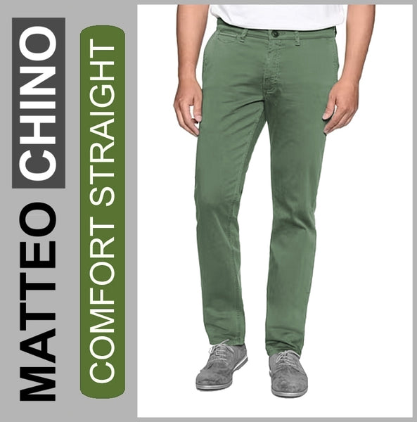 Stooker Matteo CHINO | olivine | COMFORT STRAIGHT | Twill-Chin-Hose | HERREN | Frontansicht