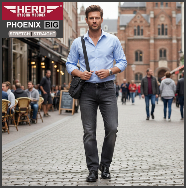 HERO PHOENIX | Darkgrey Wash | Big Stretch | Jeans Hose | Straight Cut | HERREN