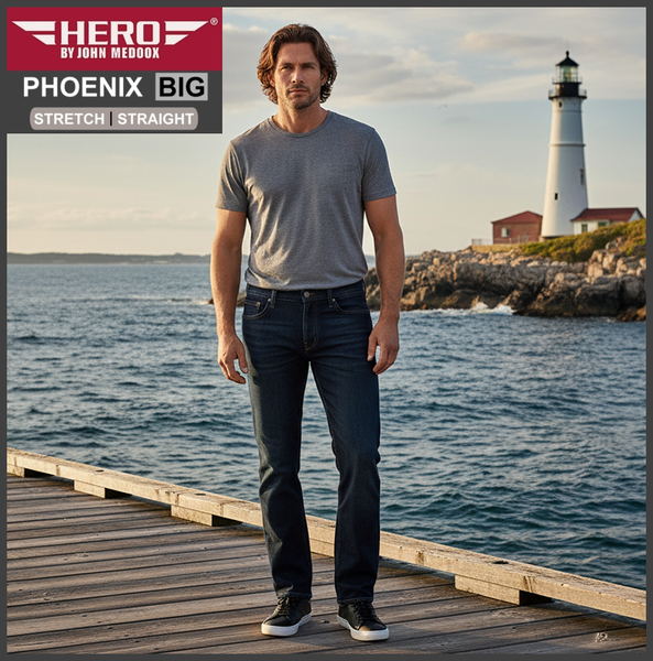 HERO PHOENIX | Deep Blue Used | Big Stretch | Jeans Hose | Straight Cut | HERREN